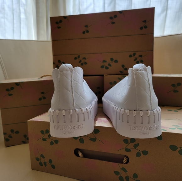 NEW Ilse Jacobsen Hornbaek White Leather Tulip Plateau shoes - Picture 3 of 5